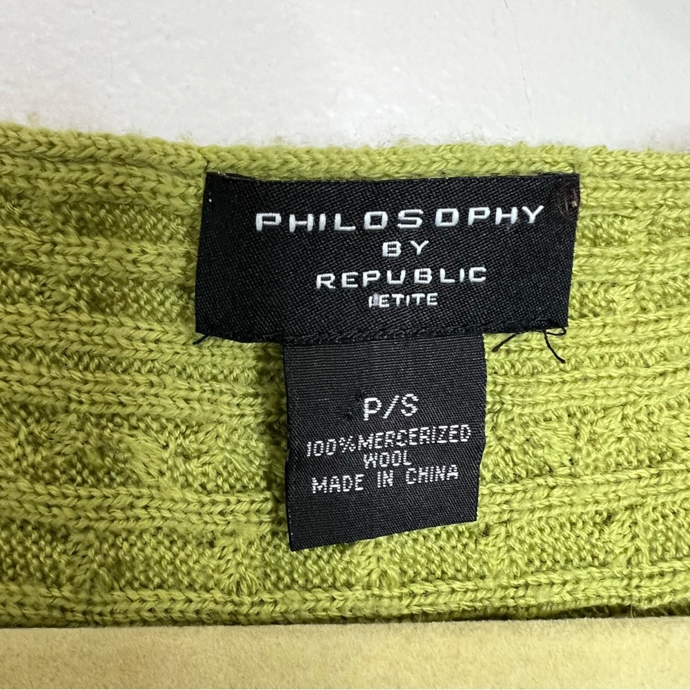 PHILOSOPHY REPUBLIC Lime Green 100% Wool Cardigan Sweater size Small Petite - Picture 8 of 15